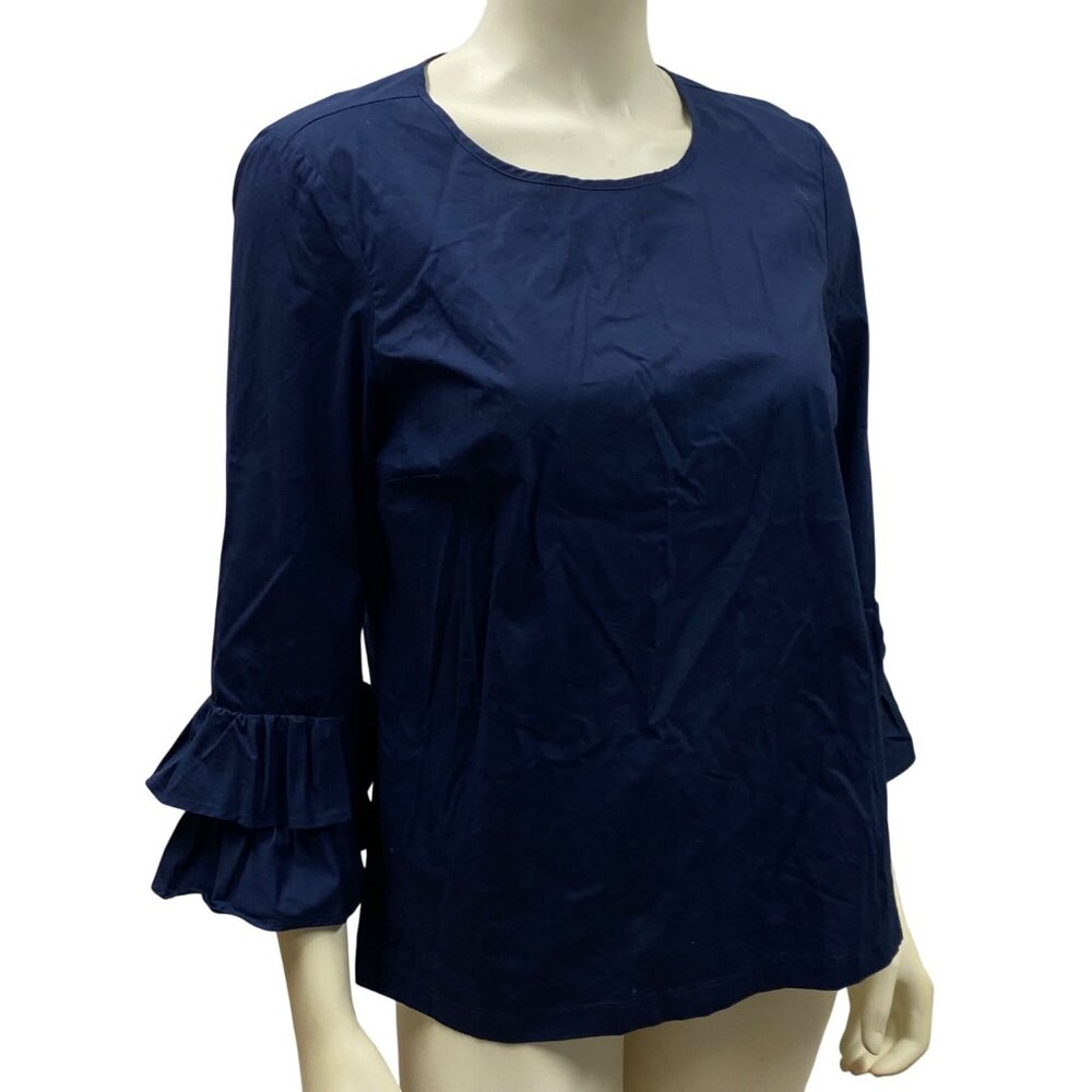 J.Crew Womens Navy Blue 3/4 Sleeve Ruffle Blouse Size 8